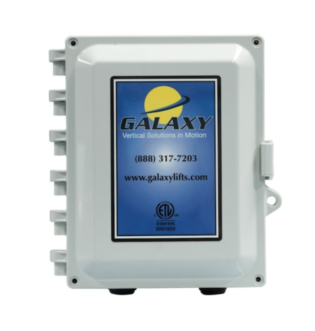 Galaxy wireless Boat Lift Controller — a gray weatherproof control box